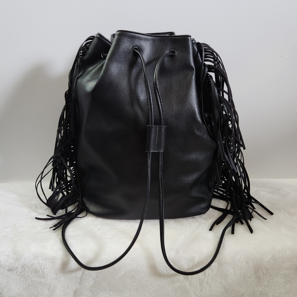 Victoria's Secret VS Black Faux Leather Western Boho Fringe Backpack NWT - Picture 9 of 16